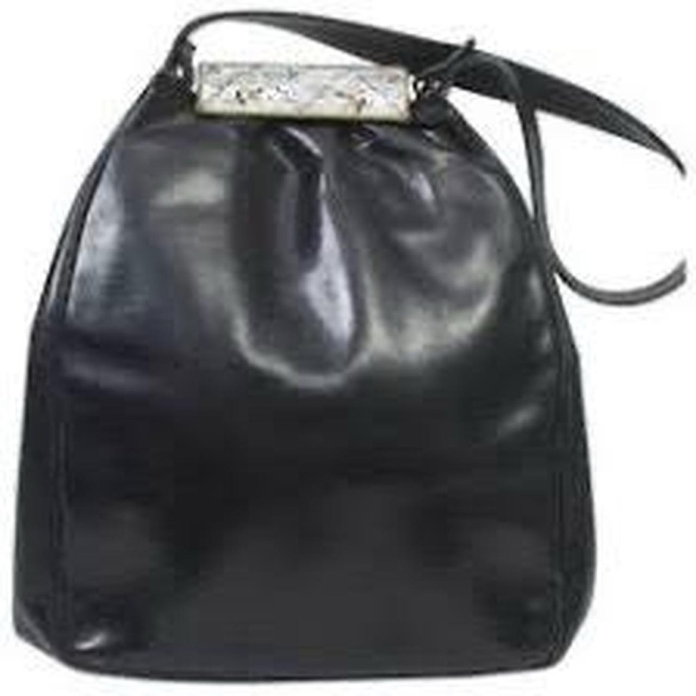 Vintage Harry Rosenfeld black leather shoulder bag with Mother of Pearl clasp